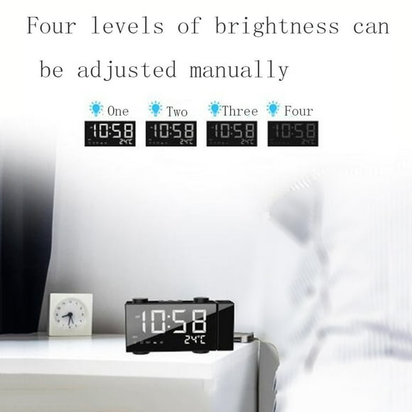 EGNMCR Digital LED Display FM Radio Projection Alarm Clock Voice Talking Projector alarm clock