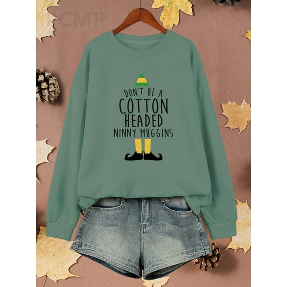 Casual Sweatshirt, Women's Plus Creative Slogan Print Long Sleeve Round Neck Sweatshirt