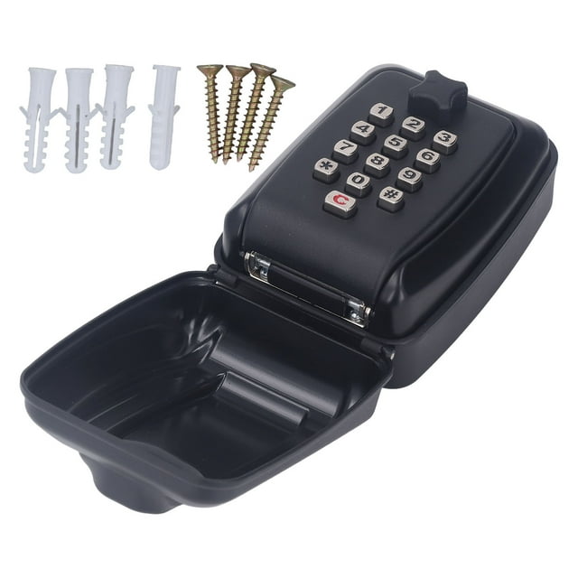 Caja de seguridad para llaves de exterior, impermeable, para pared, con combinación de 12 dígitos, para guardar tarjetas, color negro