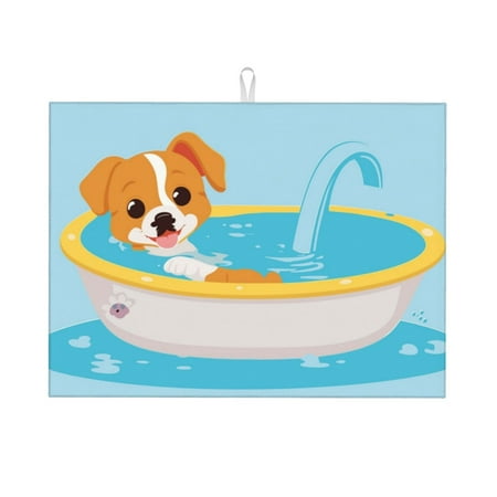 

Xecao Cute Dog In Bath Patten Drying Mat Dish Drying Mats for Kitchen Counter Super Absorbent Dish Drying Pads 18×24 Inch