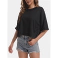 thumbnail image 5 of 3-pack Black Women's Comfy Basic Workout Gym Short Sleeve Crop Tops Casual Loose Oversized T-Shirts, 5 of 6