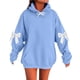 thumbnail image 1 of HongQid Women's Hoodies Oversized Long Sleeve Hooded Sweatshirts Graphic Drop Shoulder Bow Trim Print Pullover Tops, 1 of 4