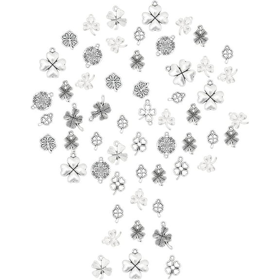 1Box 140Pcs 10Styles St Patricks Day Charms Lucky Four-Leaf C Charms Shamrock Tibetan Alloy Connector Charm Bulk for Necklace Bracelet Earring Jewelry Making DIY Craft Antique Silver DIY