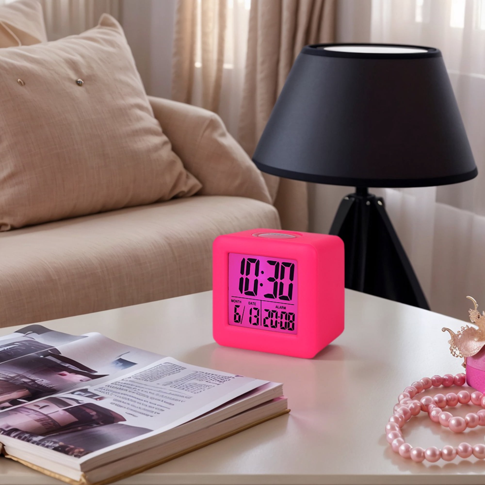 Unique Bargains Digital Alarm Clock Ascending Sound Snooze Rose Red 3.1"L x 2.6"W x 3.1"H