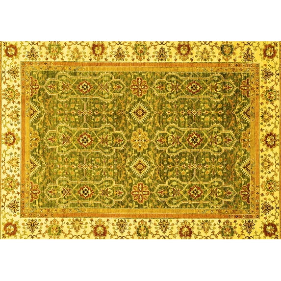 Ahgly Company Machine Washable Indoor Rectangle Abstract Yellow Modern Area Rugs, 5' x 7'