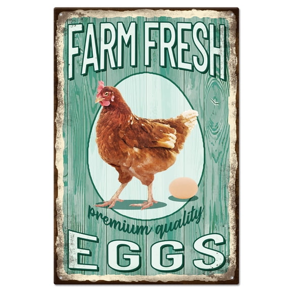 1pc Farm Fresh Eggs Metal Signs Farm Fresh Eggs Signs 8?12inch Funny Chicken Coop Signs Outdoor Wall Decor Art Iron Farmhouse Sign DIY
