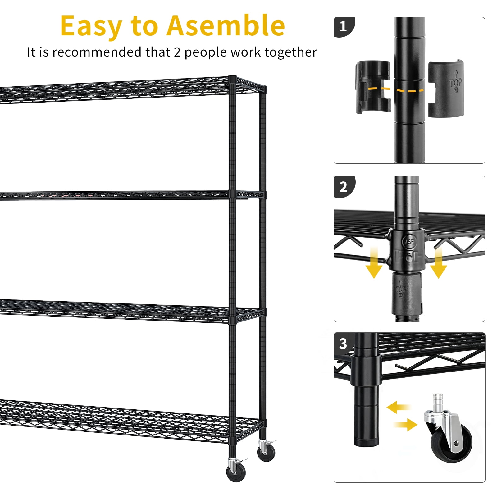 4-Tier Adjustable Iron Shelving Unit, 59.84 x 24.41 x 75.59 in, Black
