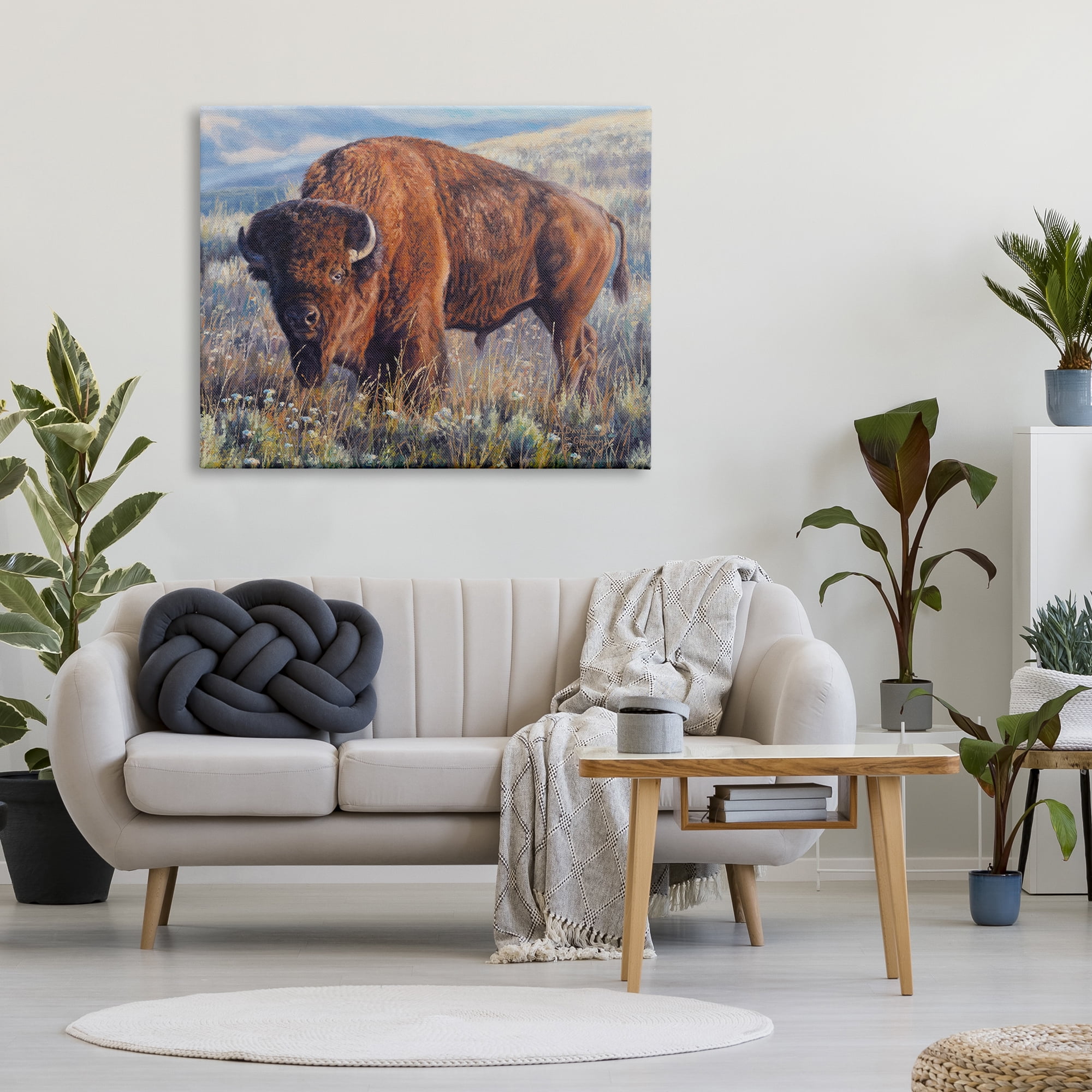 Stupell Industries Bison Grazing on Prairie Animals & Insects Photography Gallery Wrapped Canvas Print Wall Art, 48 x 36