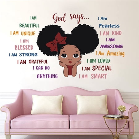 Lingouzi Black Girl Magic Inspirational Quote Wall Decal for Girls Bedroom,Positive Motivational Saying Butterfly African American Wall Sticker vinyl for Nursery Living Room Kids Toddler