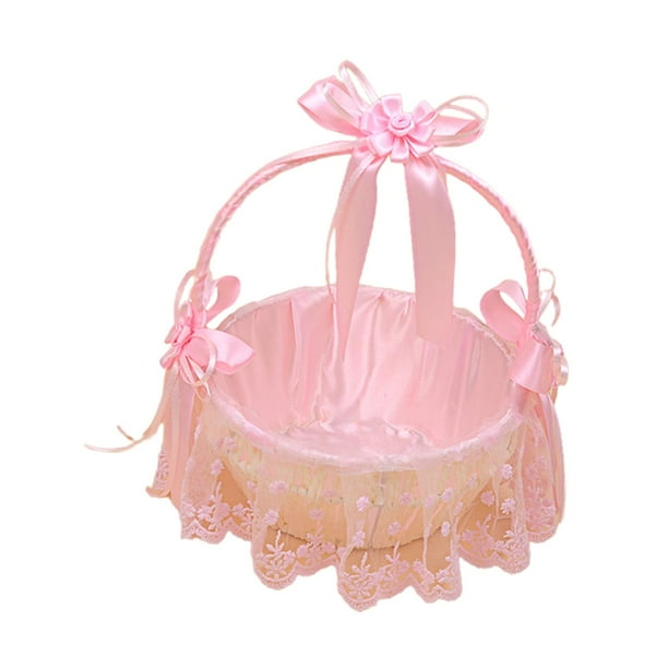 Cesta de flores para niña, cesta de flores con encaje de hadas, cesta de flores con lazo, colección Rosa
