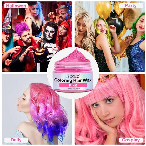 ikzee Coloring Hair Wax, Pink - Hair Styling Clay Washable