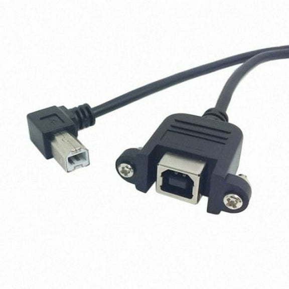 Chenyang CY 90 Degree Right Angled USB B Type Male to Female Extension Cable with Screws for Panel Mount 50cm Cable