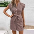 thumbnail image 2 of Yuyuzo Jumpsuits for Women Striped Sleeveless Button down Short Rompers Belted Work Overalls with Pockets, 2 of 5