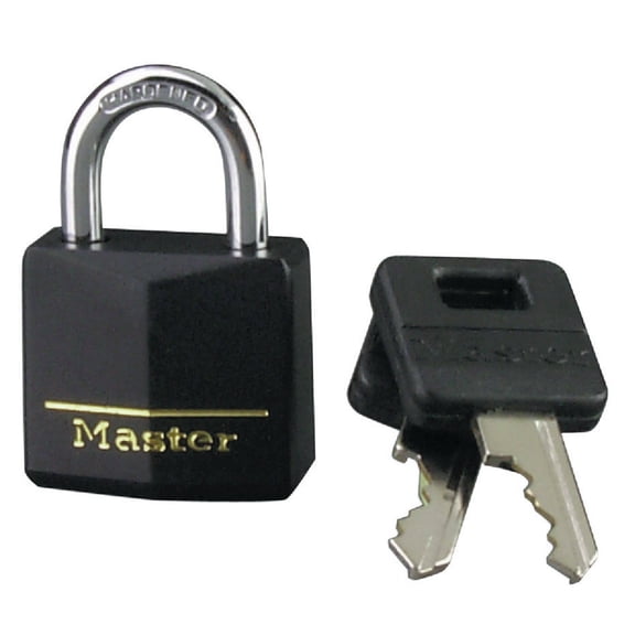 Master Lock 131D 1-3/16 in. Solid-Brass Keyed Padlock, Black Covered Keyhead - Quantity 4