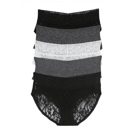 Felina | Signature Stretchy Lace Low Rise Hipster 5-Pack | Panty (Grey Shadows  Small)