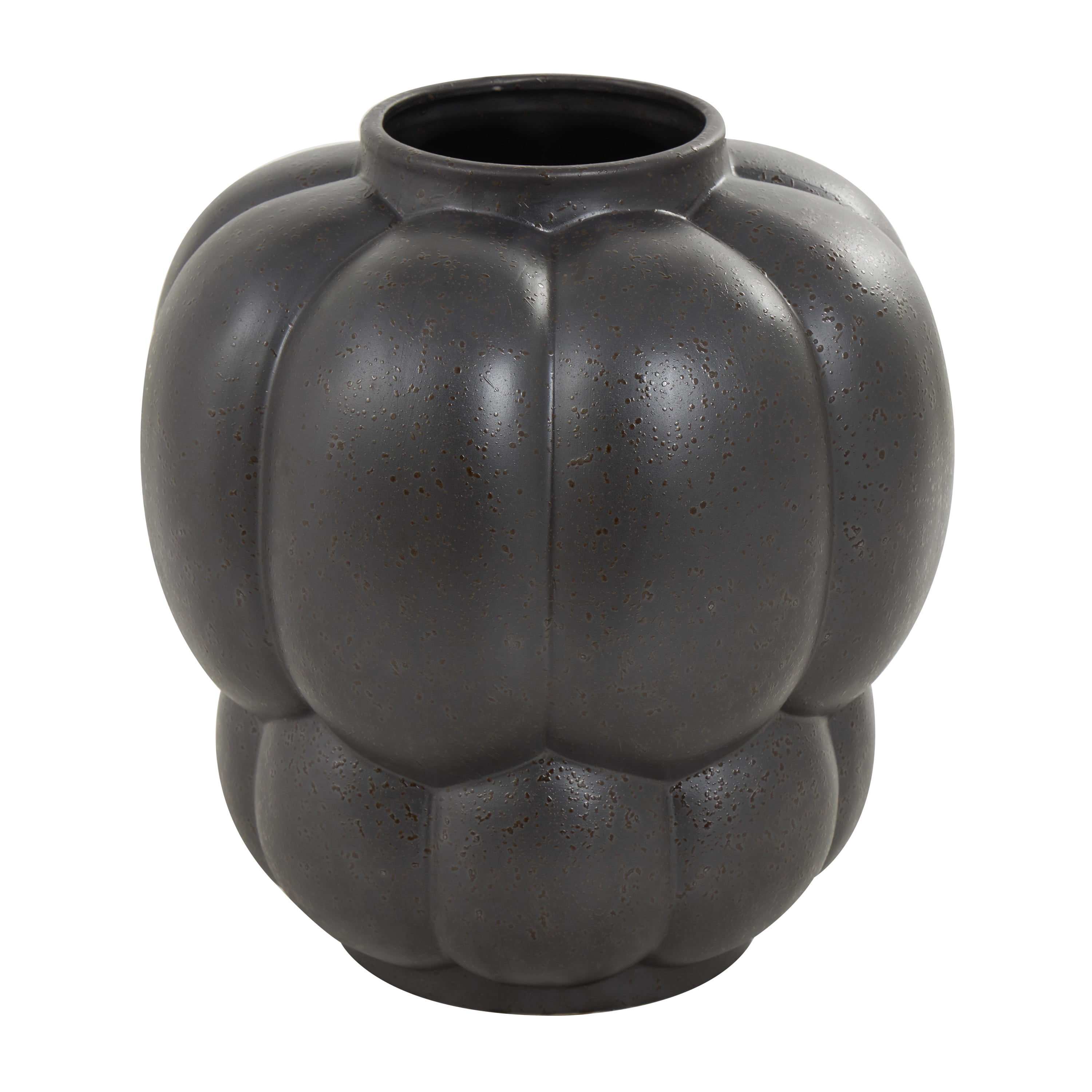 DecMode 13" Wide Bubble Inspired Black Ceramic Vase with Distressed Speckled Texturing