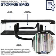 CD Storage Bags (6 Pack) - Transparent PVC Media Storage - Water Resistant CD Holder Case with Handles - Clear Plastic Carrying Game Bag Storage for CDs, Albums, Video Games, Books - Stock Your Home