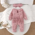 thumbnail image 3 of Faraee Newborn Baby Girl Floral Romper Set Waffle Knit Long Sleeve Ruffle Jumpsuit with Bow Headband 0 3 6 9 Months Infant Fall Winter Outfit, 3 of 7