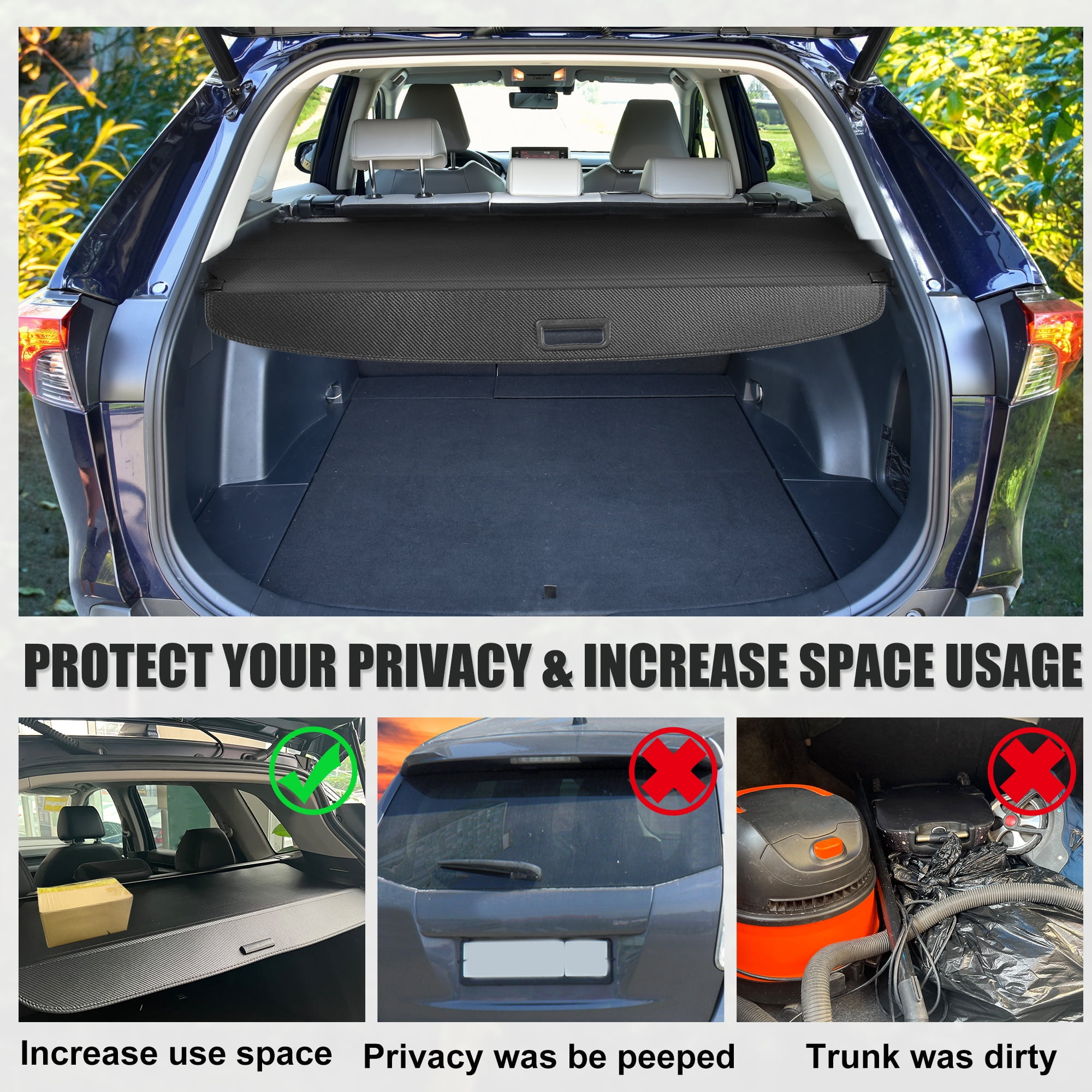 Unique Bargains Retractable Cargo Cover for Toyota RAV4 2019-2023 Waterproof Shade Black