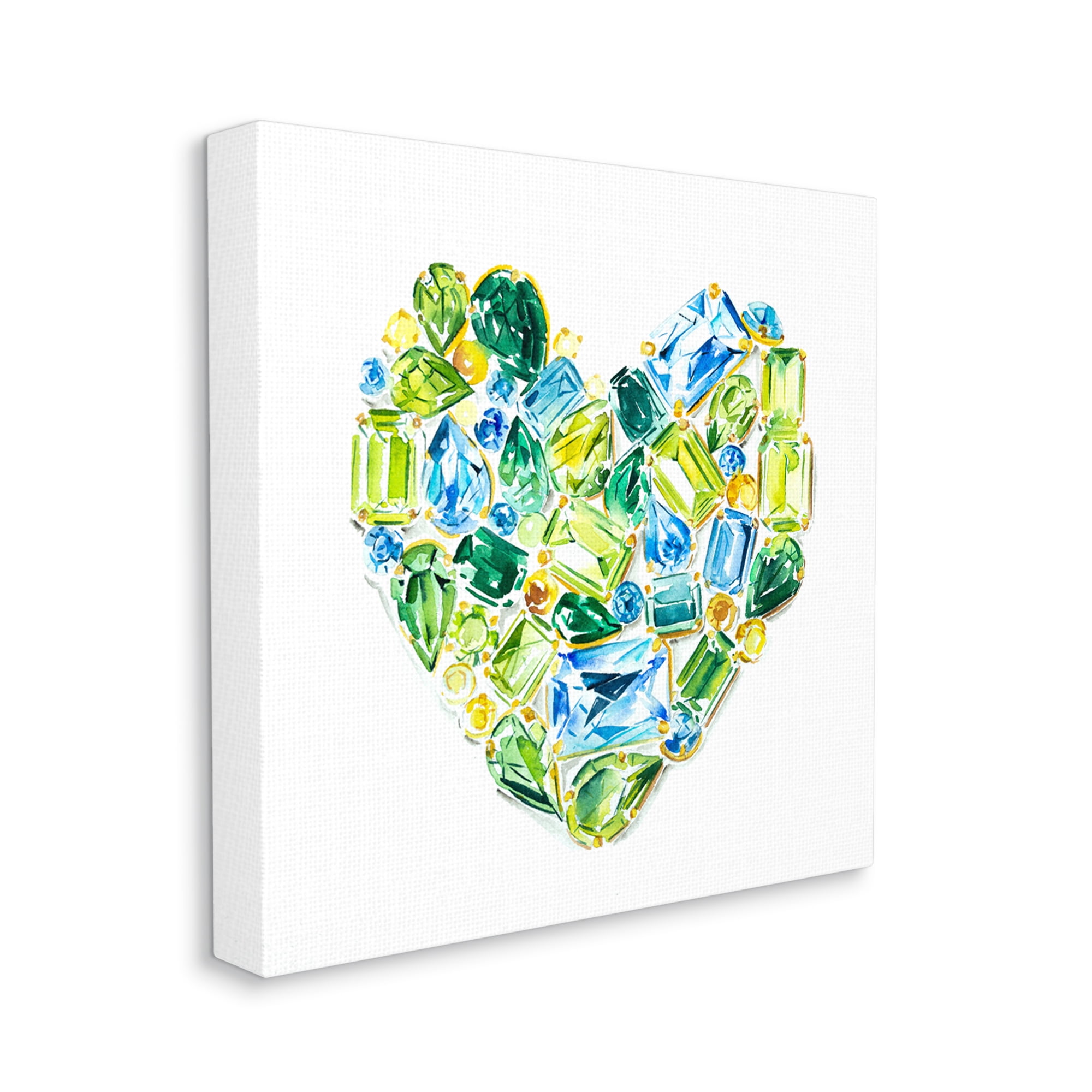 Stupell Industries Green Gemstones Heart Abstract Painting Gallery Wrapped Canvas Print Wall Art, 36 x 36