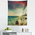 thumbnail image 1 of Sea Tapestry, Sunrise over the Sea Tropical Water Summer Rock and Dramatic Sky Nature, Fabric Wall Hanging Decor for Bedroom Living Room Dorm, 5 Sizes, Blue Cream, by Ambesonne, 1 of 1