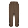 thumbnail image 6 of SBYOJLPB Women Solid Color Capris Pants Pentagonal Pants with Elastic Waist Cropped Trousers Casual Work Clothes Belt Pockets, 6 of 8