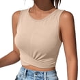 thumbnail image 4 of Karymi Womens Tops Crew Neck Sleeveless Twist Front Crop Tank Top, Solid Slim Fit Cropped Wrap Hem Vest, Stretchy Summer Casual Crop Blouse Blouses for Women Dressy Casual, 4 of 7