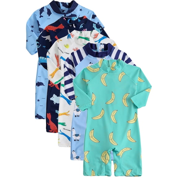 ATAIKU 0-4T Baby Boys Banana One Piece Swimsuit Rash Guard Suits Toddler Long Sleeve Swimwear Kids UPF 50 Zipper Bathing Suit