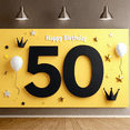 thumbnail image 5 of Black Background Glittery Happy 50th Birthday Banner with Golden Balloons Crowns and Cakes Party Supplies Photography Props Birthday Decors Backdrop, 5 of 8