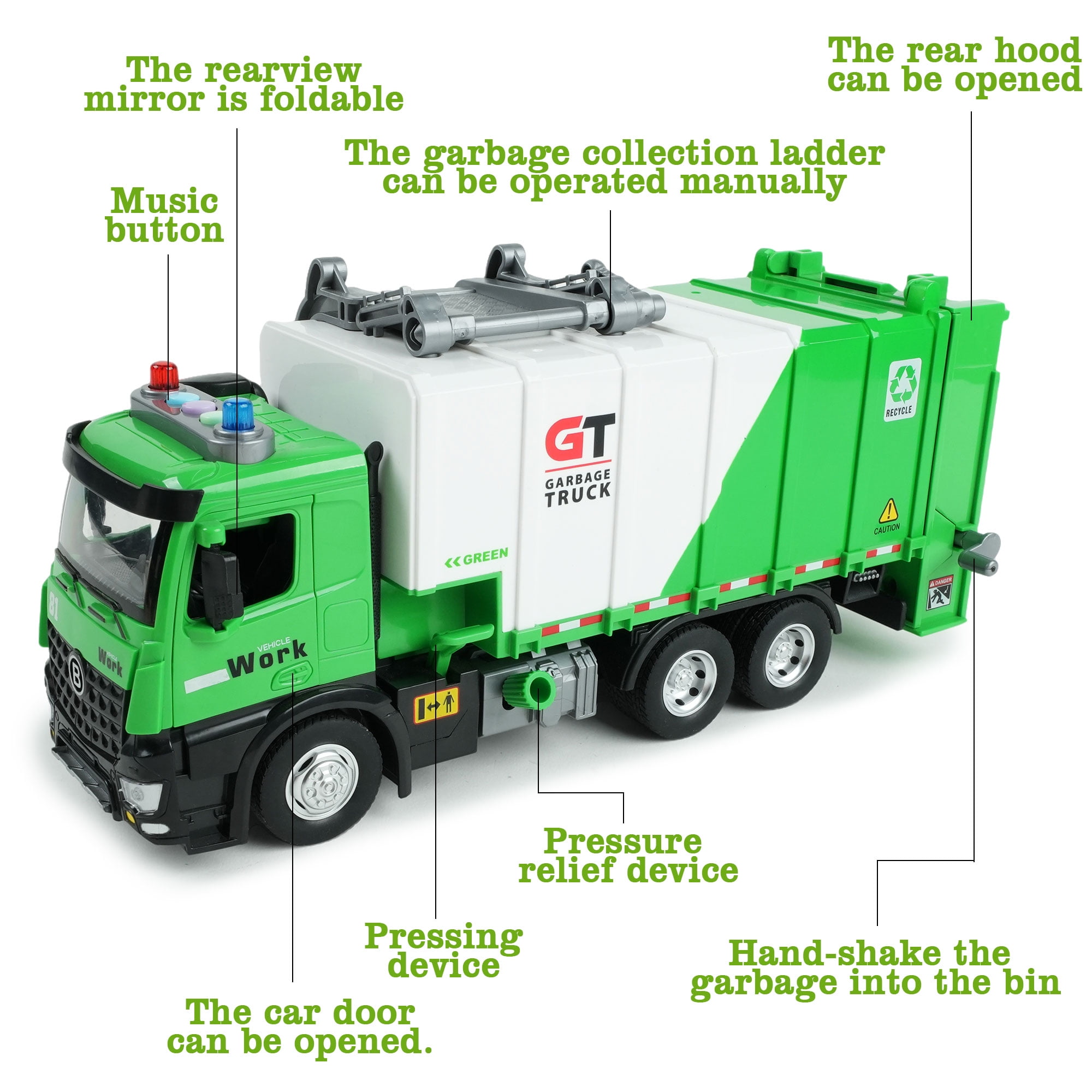 JUGAAD LIFE Garbage Truck Toys for Boys, Trash Can Lifter and Dumping Function, Play Vehicle with Light and Sounds, Birthday Gift for Girls Toddler Kids 3 4 5 6 7 Years Old