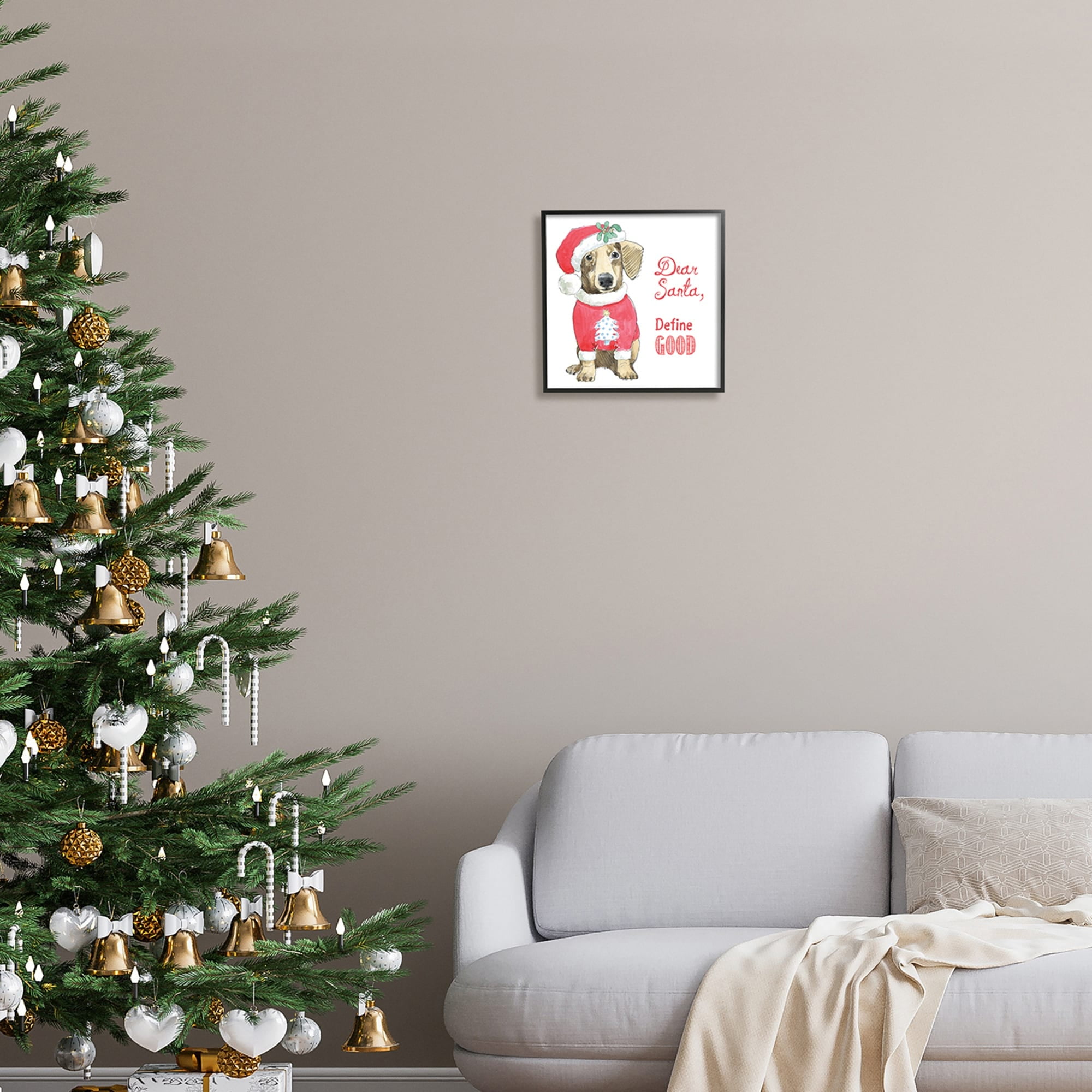 Dear Santa Define Good Humorous Dog Christmas Outfit Animals & Insects Graphic Art Framed Art Print Wall Art