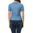 thumbnail image 3 of MODA NOVA Juniors Peter Pan Collar Puff Short Sleeve Button Chambray Shirt Light Blue S, 3 of 5