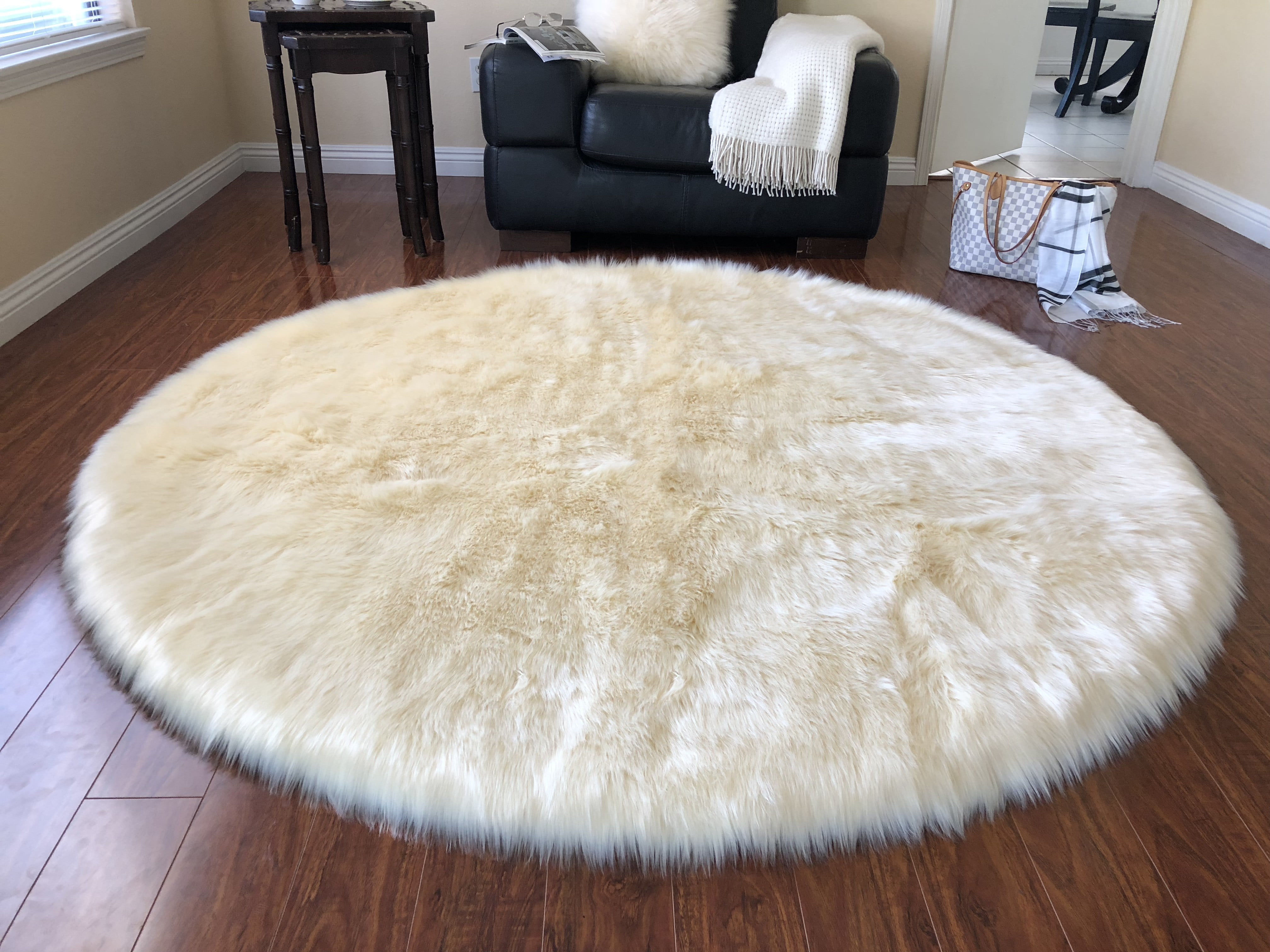 Round Sheepskin Rug In Living Room