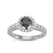 MyDiamondBox 1 1/2 cttw with 1 ct Black Diamond Center Engagement Ring crafted in 10KT White Gold Real Diamond Ring for Women, US9