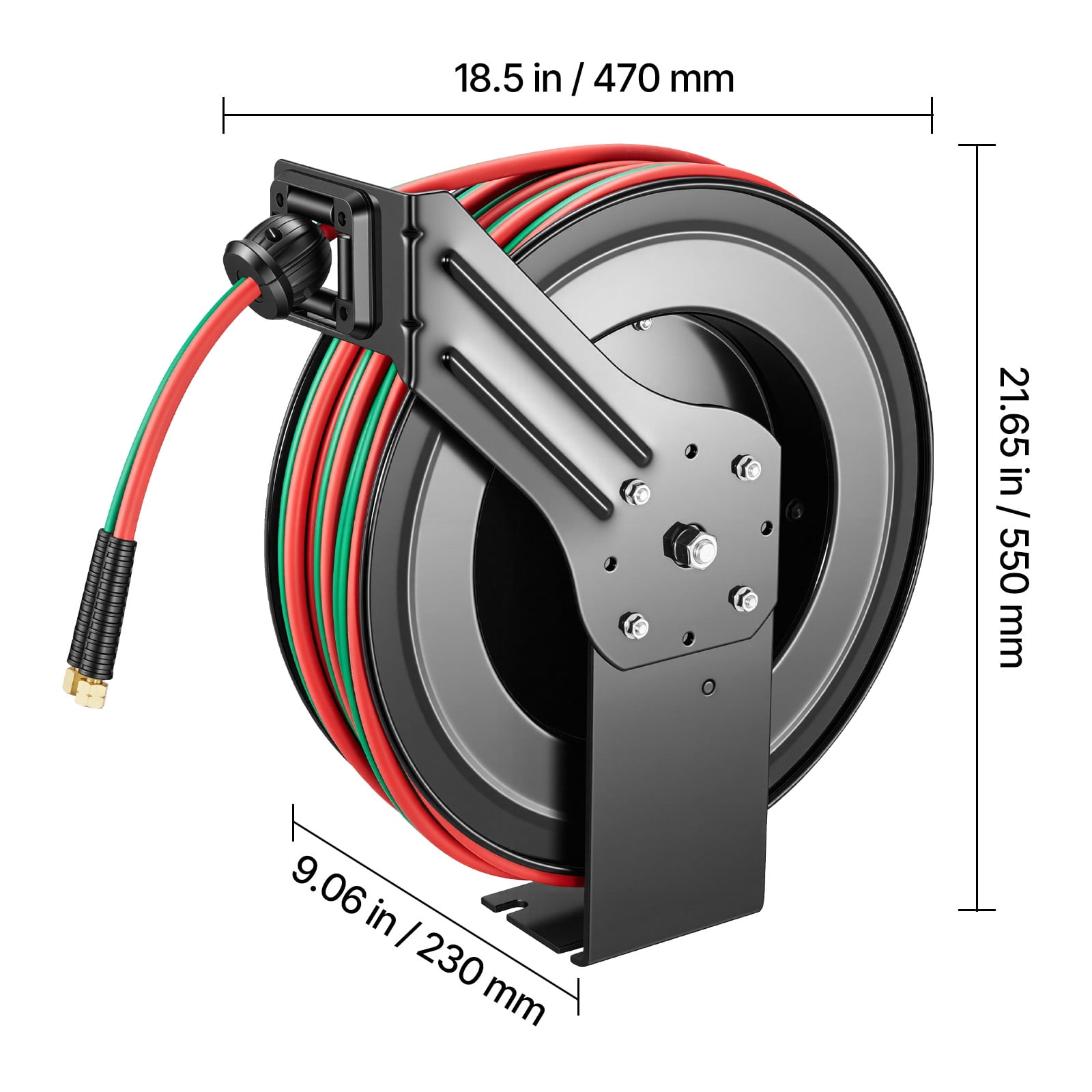 VEVOR Retractable Welding Hose Reel, 1/4 Inch x 100FT Twin Oxygen Acetylene Rubber Hose Max 300PSI - R Grade, Ceiling/Wall Mount Heavy Duty Steel Hose Reel Auto-Rewind, Ideal for Workshops Garages