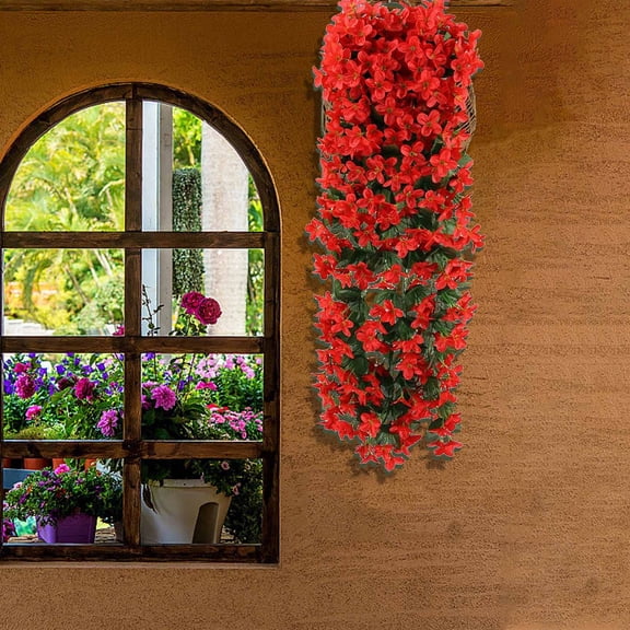 Uiz Merueh Fake Hanging Plants Fake Outdoor Hanging Plants Fake Silk UV Resistant Look Real Pink Daisy Trailing Vines for Front Door Porch Planter Urn Patio Balcony Decoration