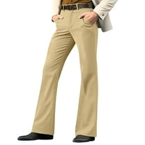 Hxshgdsn Mens Flared Dress Pants Ragular Fit Long Golf Pant With Pocket Trendy Casual Suit Workwear Khaki S