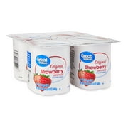 Great Value Original Strawberry Lowfat Yogurt, 6 oz, 4 Count