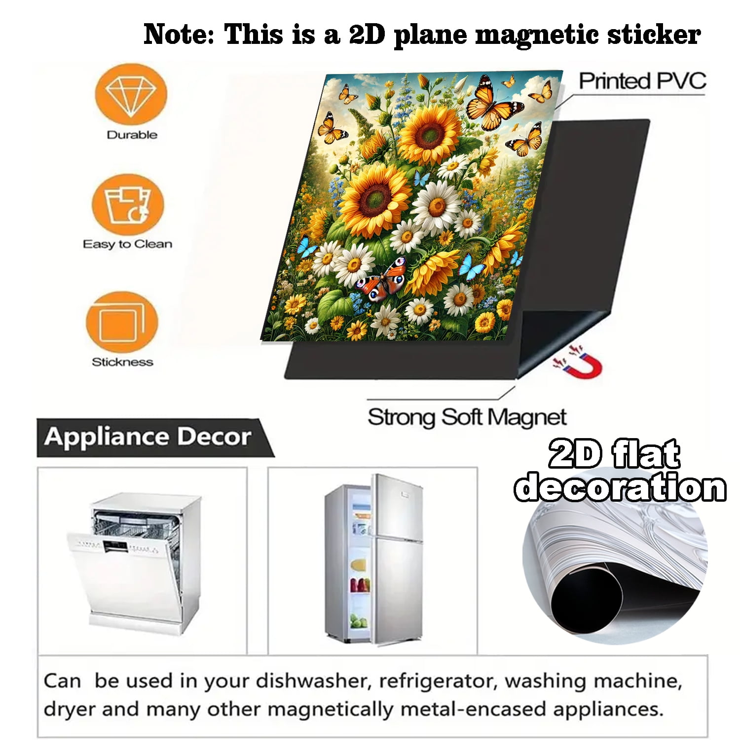 1Pc Dishwasher Magnet Cover, Sunflowers and Butterflies Magnet Sticker Fridge Panel Decal for Home Kitchen Decor, 23x26 in