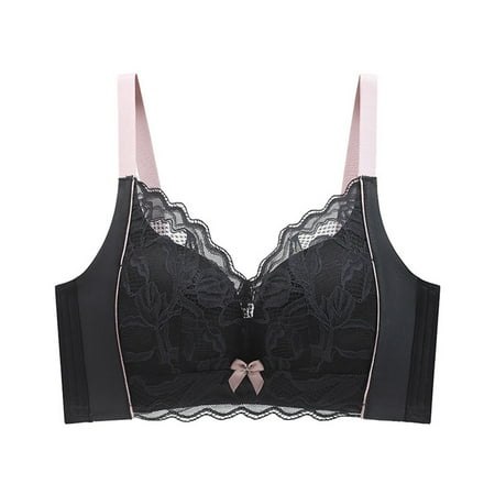 Gnurob on Sale Women s Lace Minimizer Bra Plus Size Wirefree Wireless Bralettes Hide Back Fat Bralette No Underwire Underwear Thin Bras Clearance 02-Black 40/90C