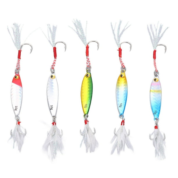 Ccdes 5Pcs 10g Jig Fishing Lure Metal Jig Baits Artificial Lure With  Feather Hooks Fishing Tackles For Bass,Jig Baits For Bass Fishing,Jig  Fishing