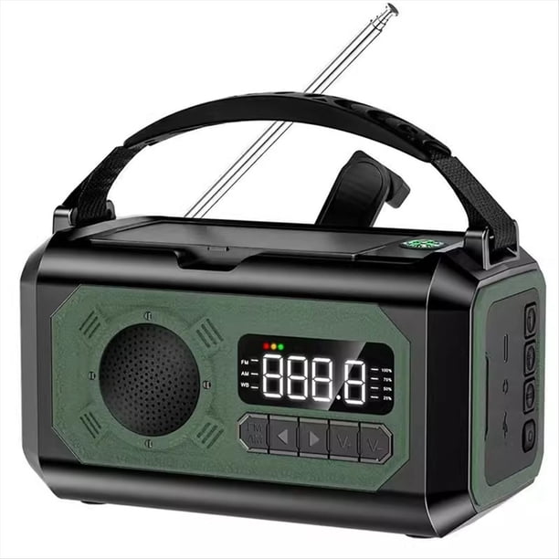 Radio Meteorológica Solar con Manivela de 12000 MAh AM/FM/NOAA, Alarma SOS de Emergencia, Lámpara de Lectura para Acampar Al Aire Libre, Color Verde Oscuro.