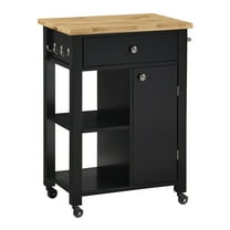 Derry Kitchen Cart Engineered Wood Natural Butcher Block Top With Black Finish