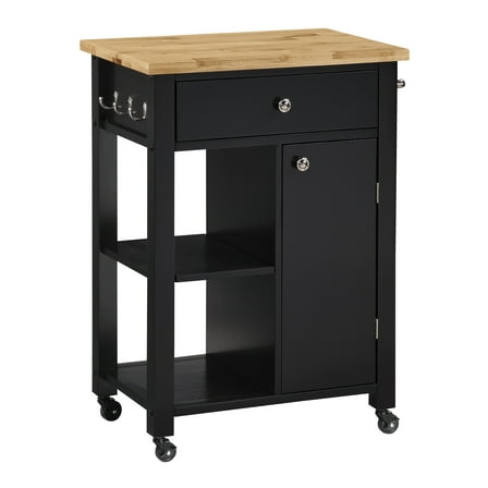 Derry Kitchen Cart Engineered Wood Natural Butcher Block Top With Black Finish