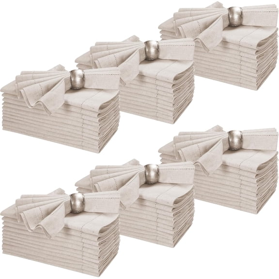 Bedding Craft Natural Hemstitched Linen Flax Cotton Cloth Dinner Napkins, Set of 72, 18"x18", Machine Washable Fabric for Weddings & Events