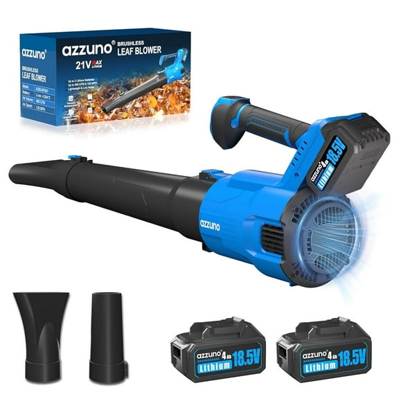 AZZUNO Cordless Brushless Leaf Blower with 2 x 4.0Ah Battery and Charger,3 Speed Mode Max 580CFM Brushless Motor, Electric Blower for Lawn Care,Patio,Leaves,Dust,and Snow Removal