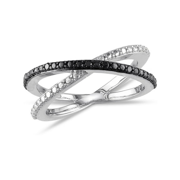 Gem & Harmony Black Diamond Criss-Cross Ring in Sterling Silver for Women