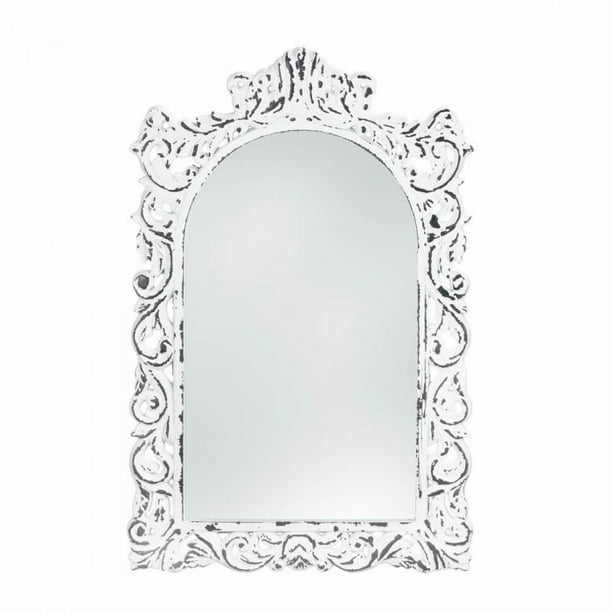Distressed White Ornate Wall Mirror, Distressed Black Bathroom Mirror