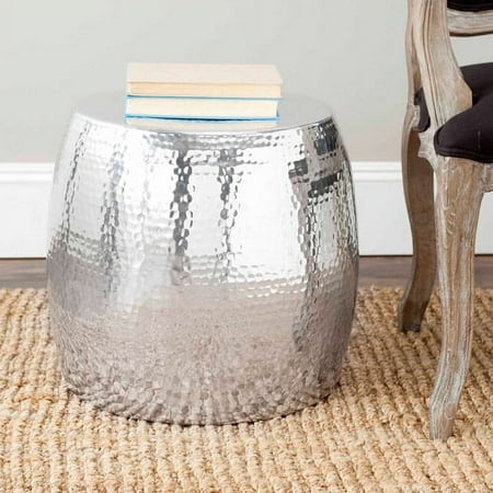 Safavieh Odin Polished Aluminum Round Hammered Stool, Silver