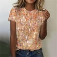 thumbnail image 2 of Liquidation! Uooqdmx Hauts Pailletés pour Femmes, Chemises à Manches Courtes pour Femmes, Hauts à Sequins pour Femmes, T-Shirt Décontracté à Col Rond Imprimé à Sequins, Chemises d'Été pour Femmes, Orange L, 2 of 4